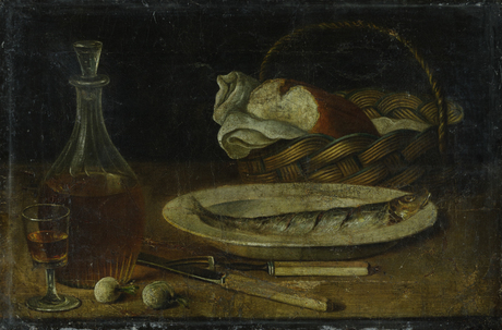 Նատյուրմորտ. Ձուկ, գինի և հաց
