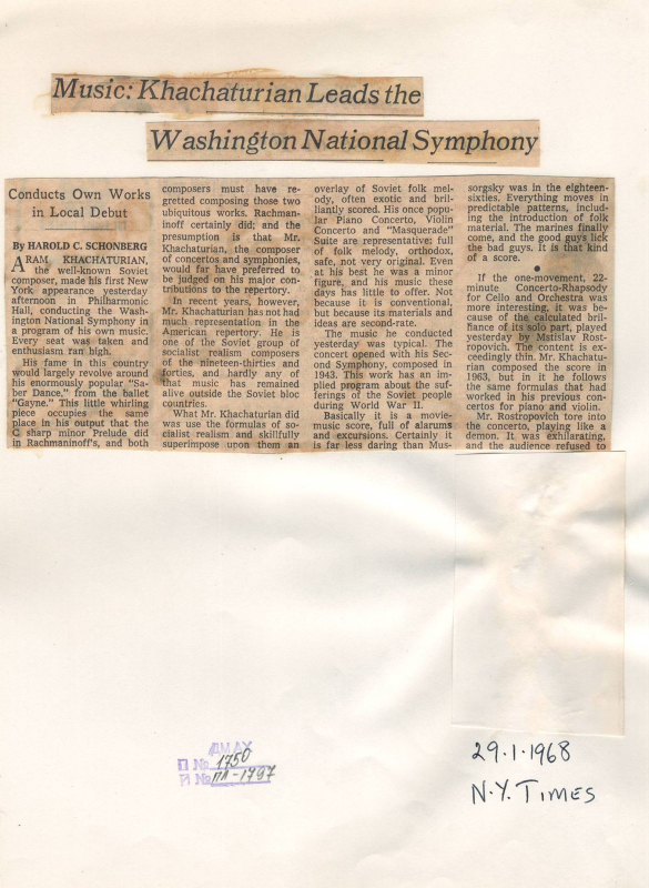 Ակնարկ՝ «Խաչատրյանը ղեկավարում է Վաշինգտոնի ազգային սիմֆոնիկ  նվագախումբը» «New York Times» թերթում