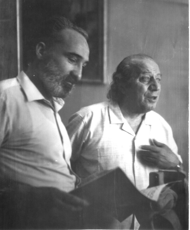 Երվանդ Քոչարը և Ալեքսանդր Գրիգորյանը  արվեստանոցում, Երևան, [1960-ականներ]
