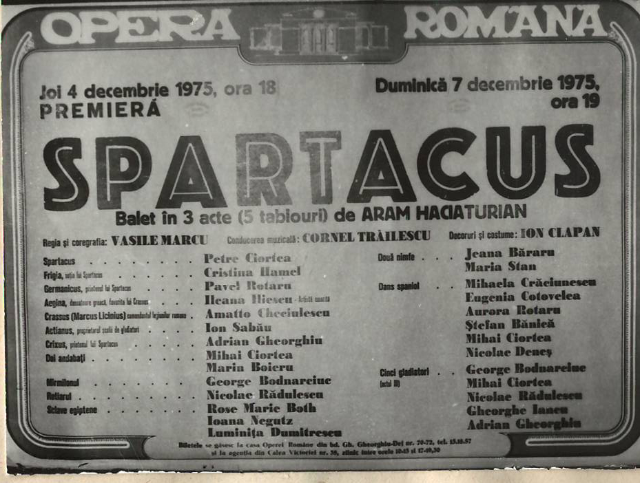 Նեգատիվ՝ Բուխարեստի օպերային թատրոնում Ա. Խաչատրյանի «Սպարտակ» բալետի պրեմիերայի ազդագրի  լուսանկարի