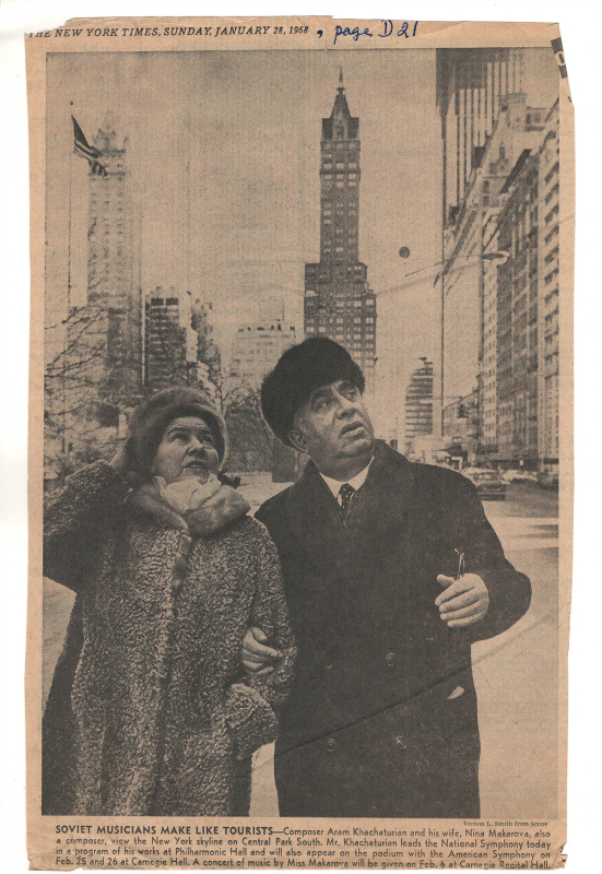 Հաղորդագրություն «Խորհրդային կոմպոզիտորները՝ որպես զբոսաշրջիկներ»՝ «Նյու-Յորք թայմս» թերթում