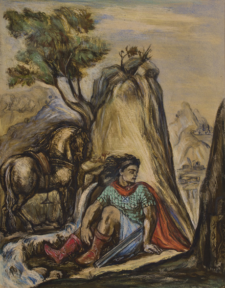 Դավիթը Մարութա վանքի քարի մոտ («Սասուցի Դավիթ» էպոսի նկարազարդում)