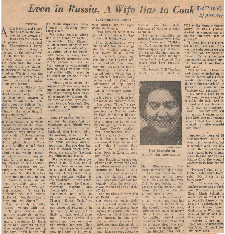 Հոդված՝ «Even in Rossia, a wife has to cook»՝ «New York Times» թերթում