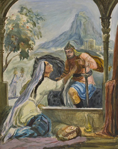 Մեծ Մհերի հանդիպումը Իսմիլ խանումի հետ («Սասունցի Դավիթ» էպոսի նկարազարդում)