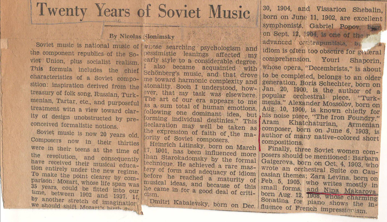 Հոդված՝ «Սովետական երաժշտությունը 20 տարեկան է»՝ «The Cristian science monitor» թերթում